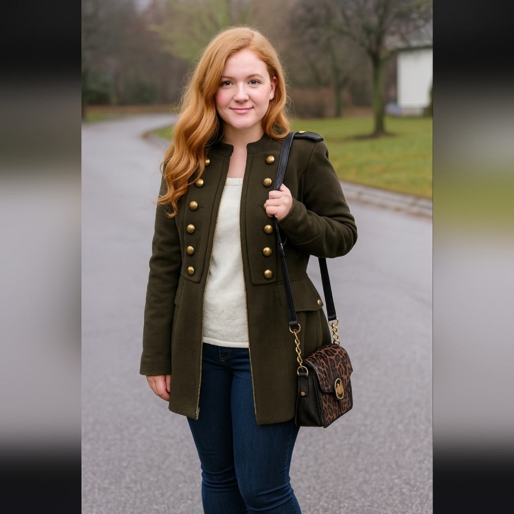 NWOT BCBGeneration Olive Military Peplum Style Coat SIZE Large●